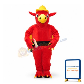 Red Eagle With A Yellow Hard Hat And A Hammer Mascot Adult Costume