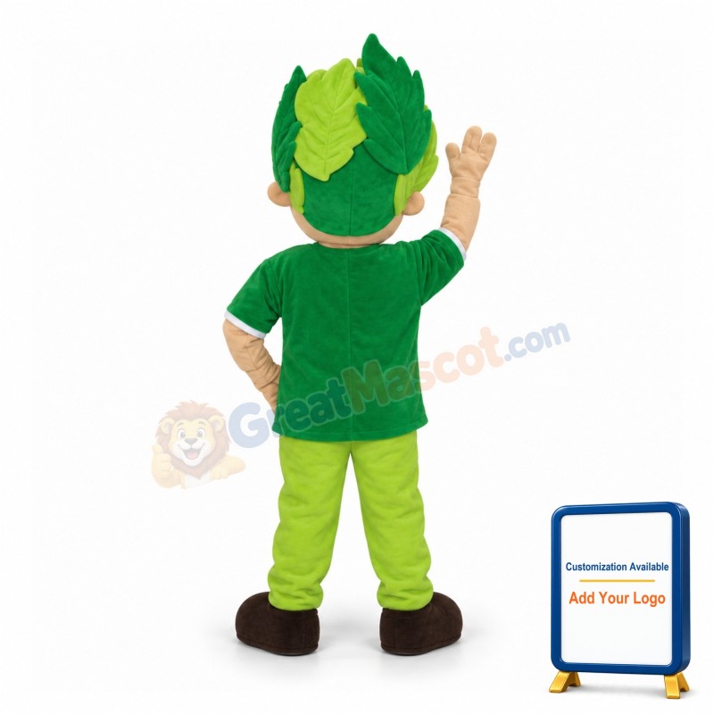 Smiling Green Leaf Boy Mascot Adult Costume