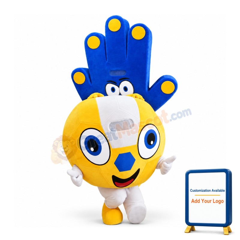 Giant Purple Hand & Yellow Football Mascot Adult Costume