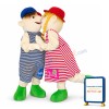 Boy In Blue Hat & Girl In Red Hat Mascot Costume Striped Couple Suit