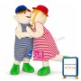 Boy In Blue Hat & Girl In Red Hat Mascot Costume Striped Couple Suit