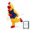 Yellow Rooster In Blue Vest Mascot Costume