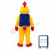 Yellow Rooster In Blue Vest Mascot Costume