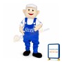 Boy In White Hat And Blue Overalls Mascot Costume