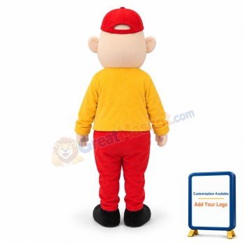 Boy In Red Hat And His Red Shopping Cart Mascot Costume