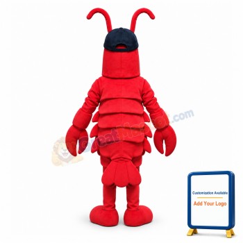 Adult Size Lobster In Blue Hat Cartoon Mascot Costume