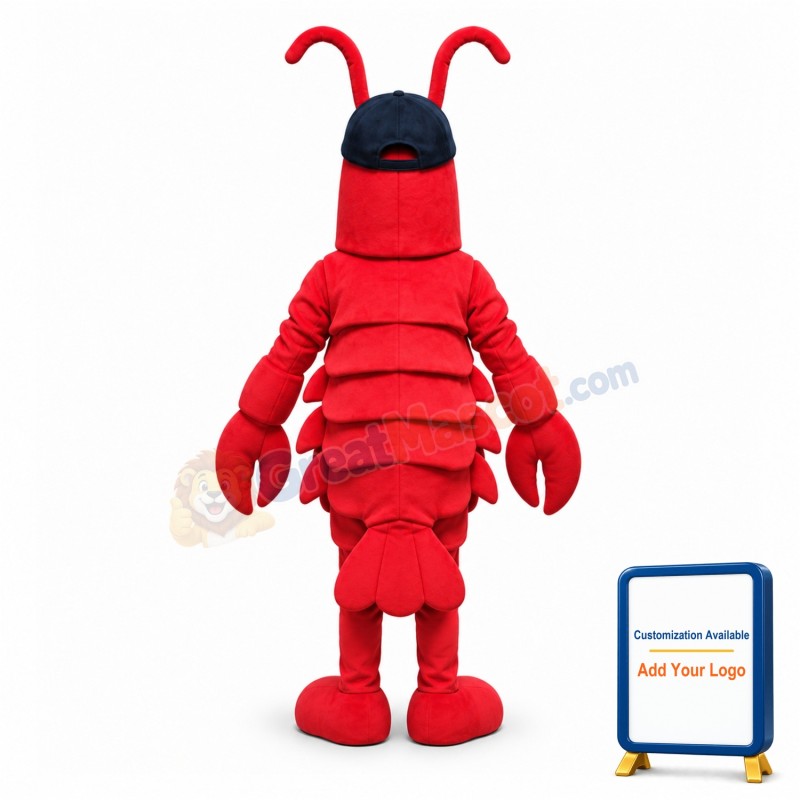 Adult Size Lobster In Blue Hat Cartoon Mascot Costume