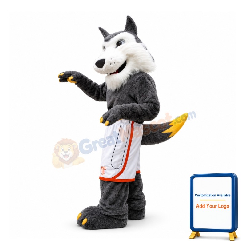 Adult Plush Gray Wolf Mascot Costume