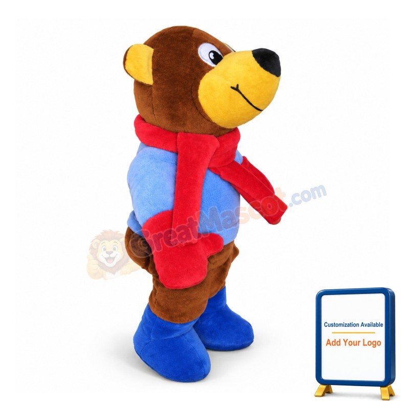 Brown Bear Wearing Red Scarf Mascot Costume
