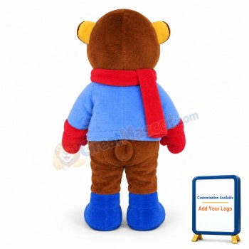 Brown Bear Wearing Red Scarf Mascot Costume