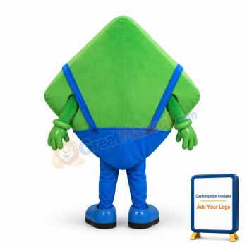 Smiling Cartoon Green Square In Overalls Mascot Costume