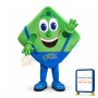 Smiling Cartoon Green Square In Overalls Mascot Costume