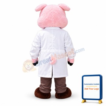 Adult Plush Pink Pig With Glasses Mascot Costume