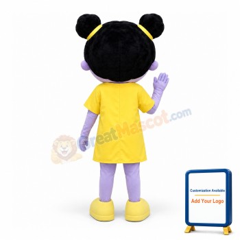 Adult Purple Girl In Yellow Dress Mascot Costume