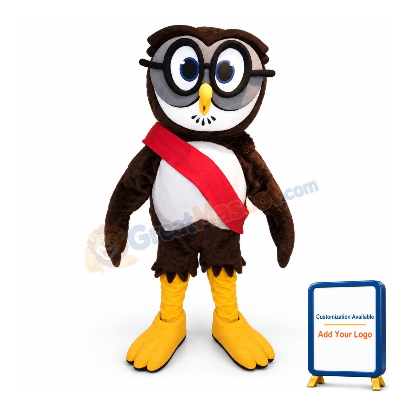 Black Owl With Glasses Mascot Adult Costume
