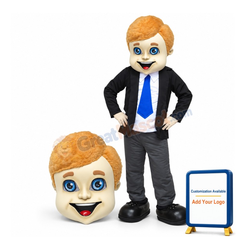 Man With Yellow Hair In Suit Mascot Costume