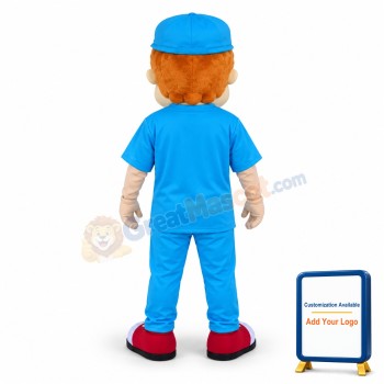 Young Man Dressed In Blue With A Cap Mascot Costume