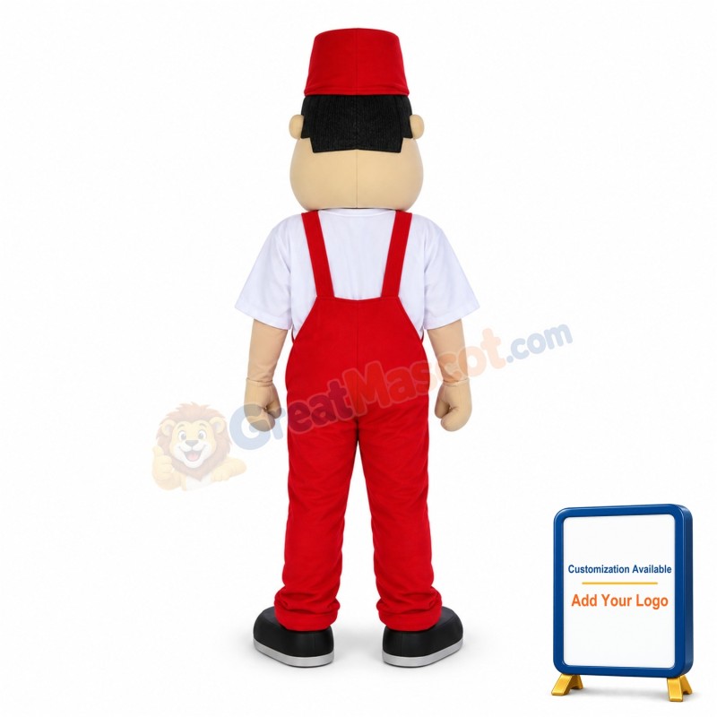 Young Man Dressed In Red With A Cap Mascot Costume