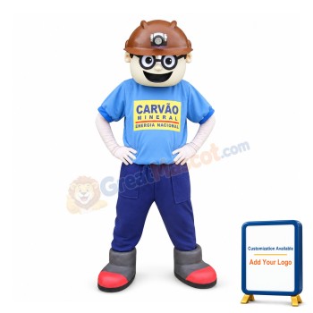 Miner With Glasses Mascot Costume
