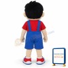 Boy Wearing Blue Overalls Mascot Costume