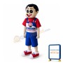Boy Wearing Blue Overalls Mascot Costume