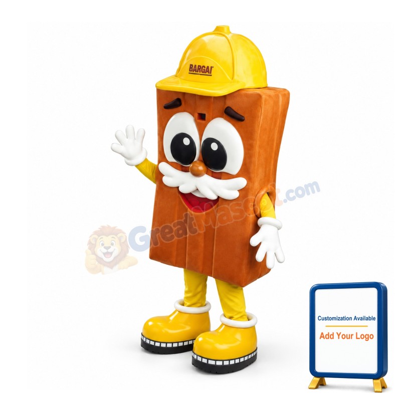 Adult Cartoon Brown Soap With A Yellow Helmet Mascot Costume 