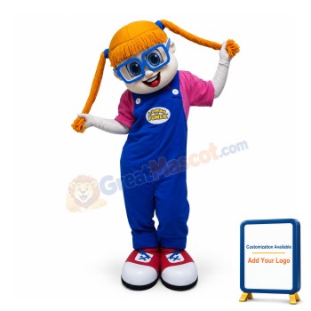 Cute Girl With Blue Glasses Mascot Costume
