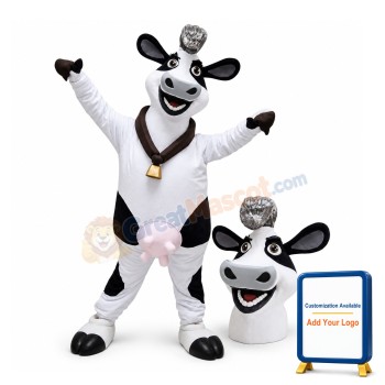Smiling Cow With Bell On Neck Mascot Adult Costume