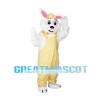 Scholar Rabbit Wearing Yellow Overalls Mascot Costume