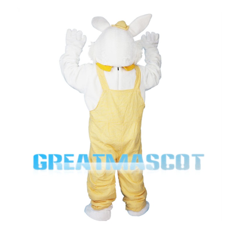Scholar Rabbit Wearing Yellow Overalls Mascot Costume