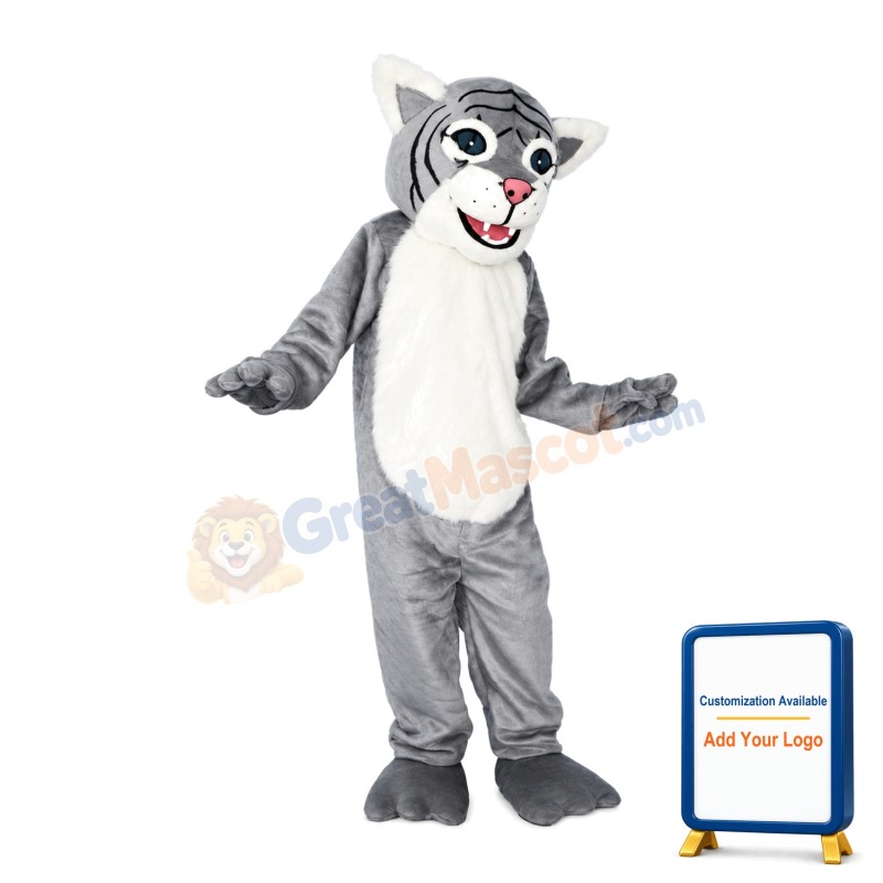 Docile Gray & White Tiger Mascot Costume