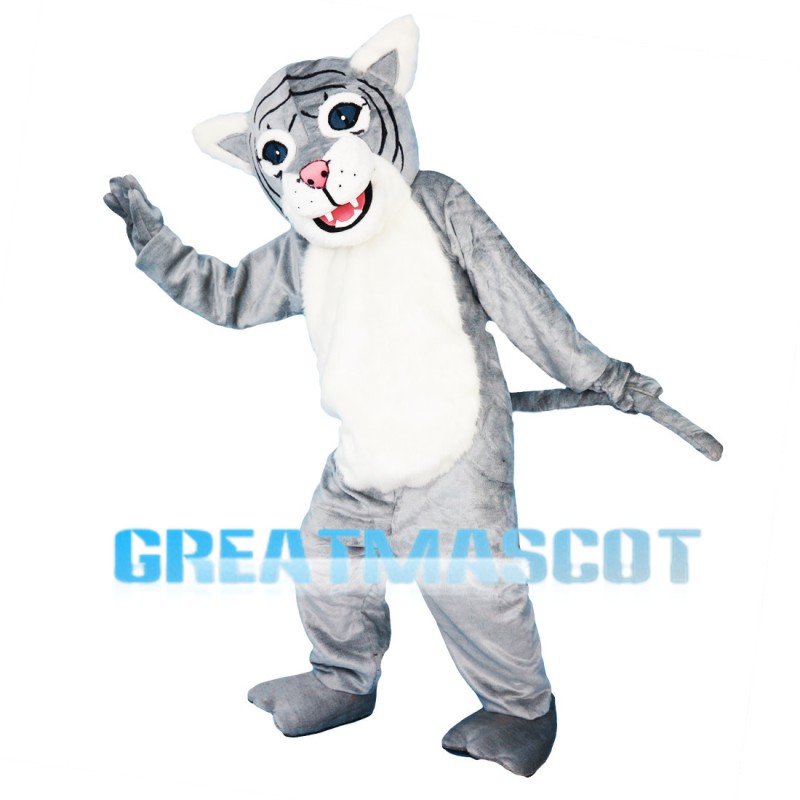 Docile Gray & White Tiger Mascot Costume