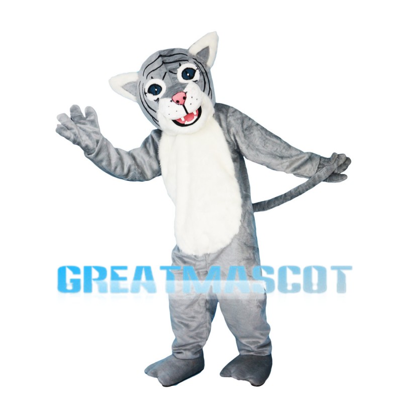 Docile Gray & White Tiger Mascot Costume