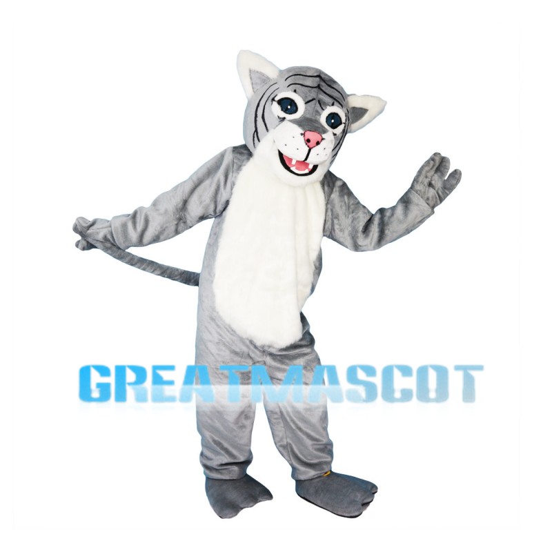 Docile Gray & White Tiger Mascot Costume
