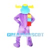Purple Moose Wearing Colorful Scarf Mascot Costume