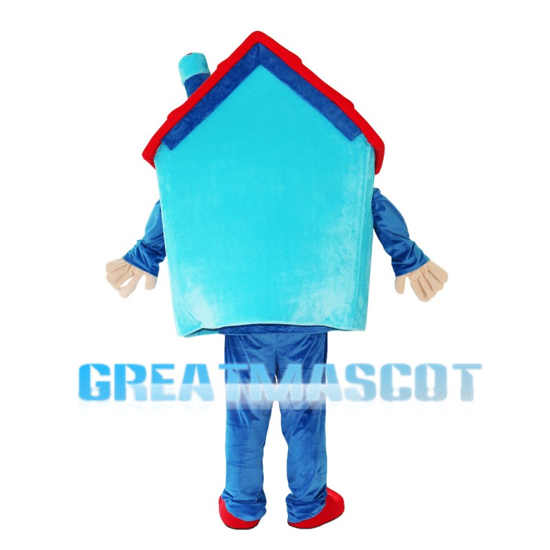 Blue House With Red Roof Mascot Costume
