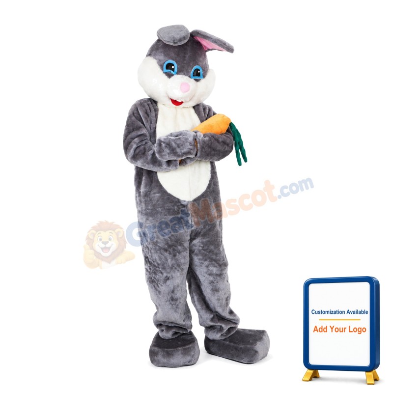 Grey Rabbit Eating Carrot Mascot Costume