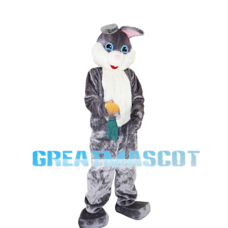 Grey Rabbit Eating Carrot Mascot Costume