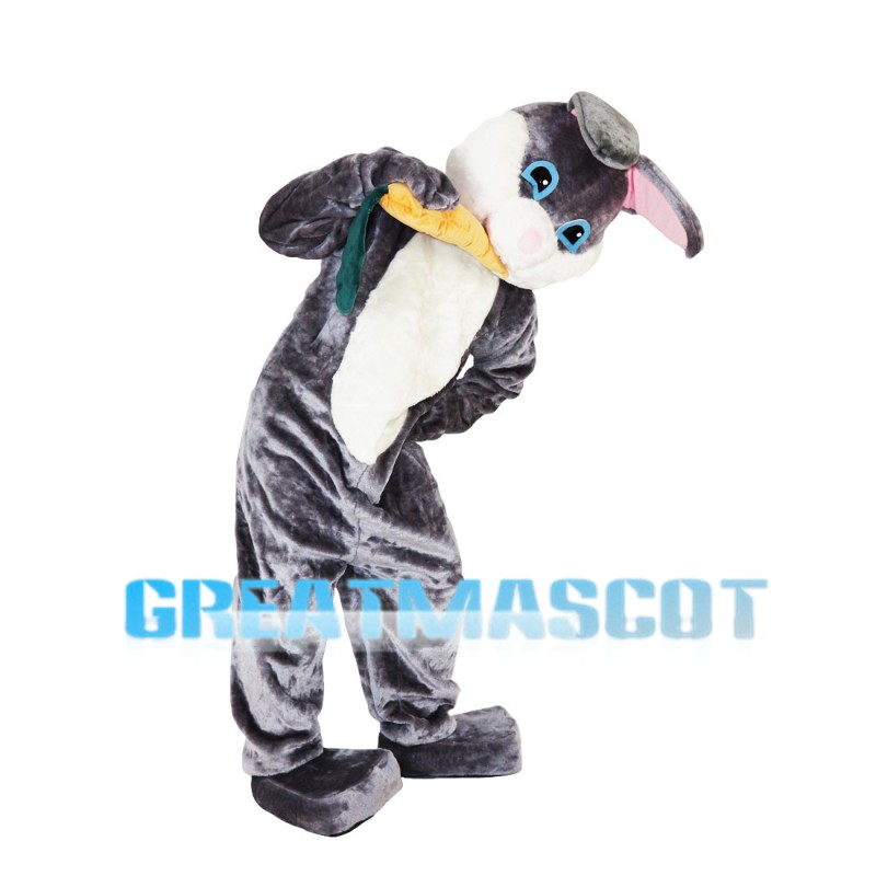 Grey Rabbit Eating Carrot Mascot Costume