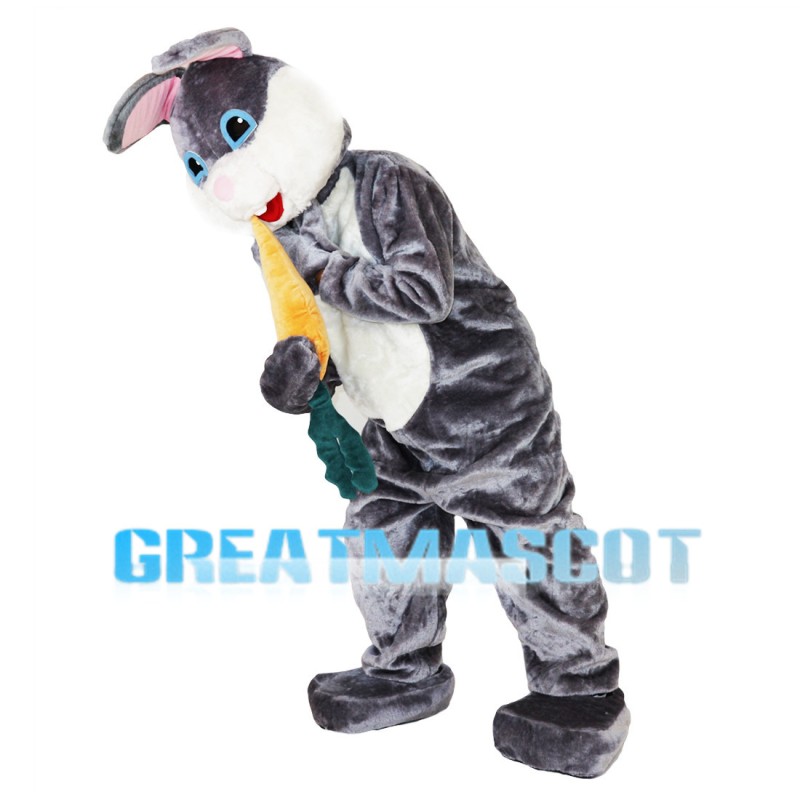 Grey Rabbit Eating Carrot Mascot Costume
