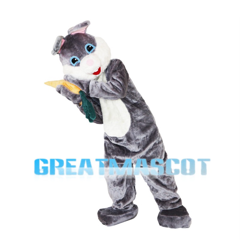 Grey Rabbit Eating Carrot Mascot Costume