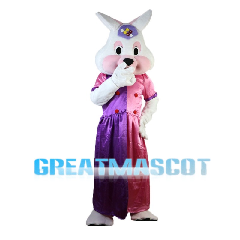 Elegant Rabbit With Pink Purple Dress Mascot Costume