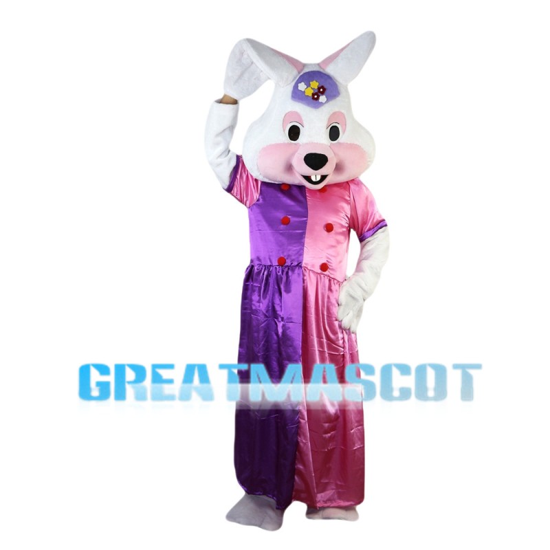Elegant Rabbit With Pink Purple Dress Mascot Costume
