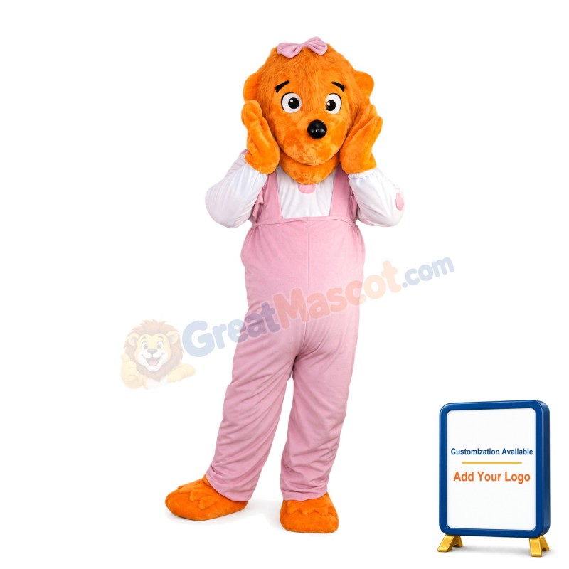 Orange Dog With Pink Overalls Mascot Costume