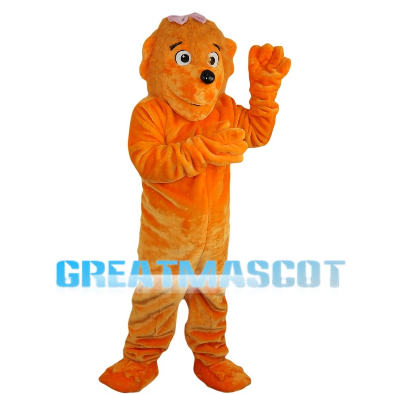 Orange Dog With Pink Overalls Mascot Costume