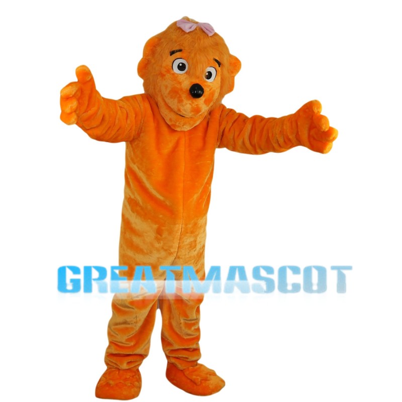 Orange Dog With Pink Overalls Mascot Costume
