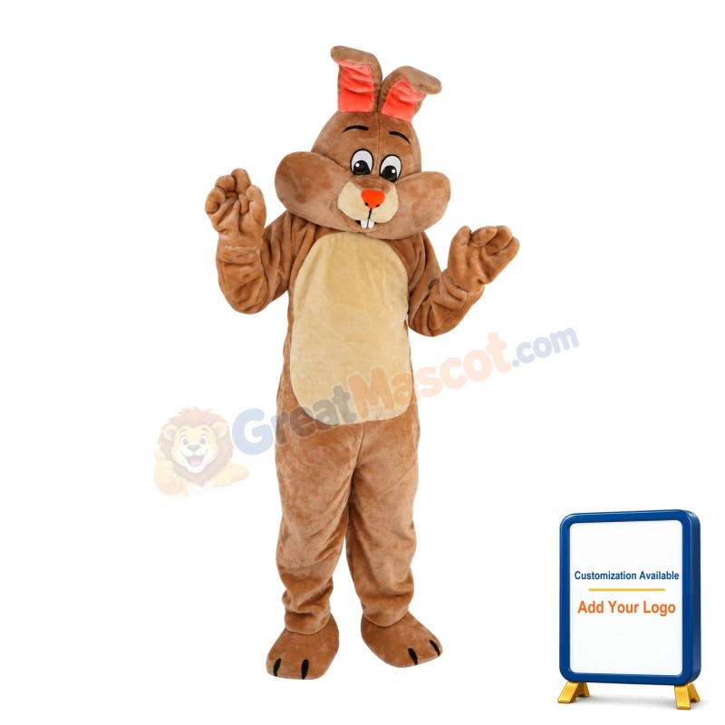 Light Brown Rabbit With Orange Ears Mascot Costume