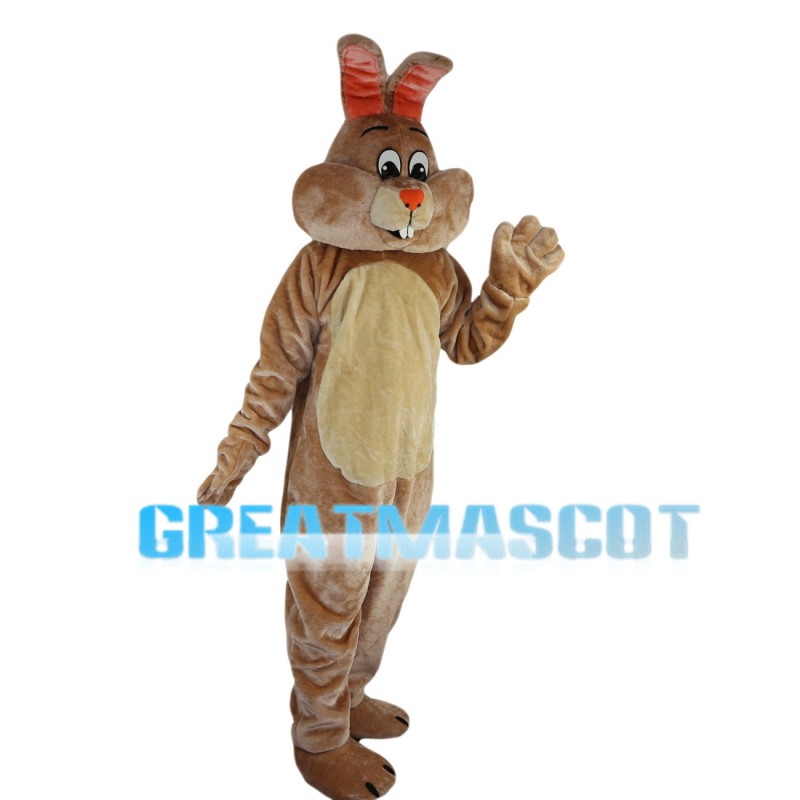 Light Brown Rabbit With Orange Ears Mascot Costume