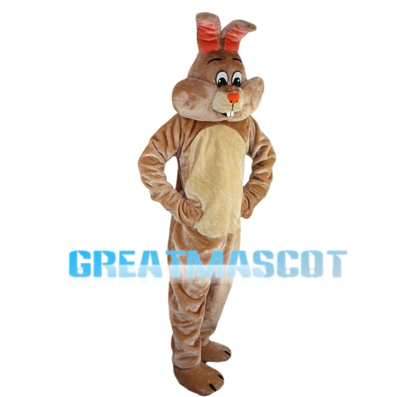 Light Brown Rabbit With Orange Ears Mascot Costume