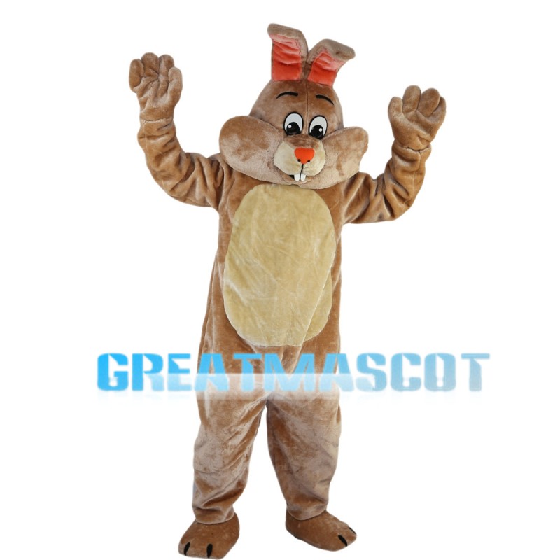 Light Brown Rabbit With Orange Ears Mascot Costume